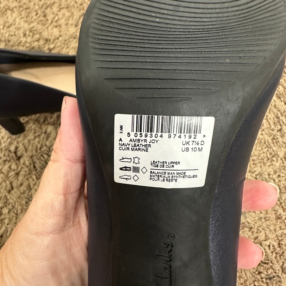 Clarks Collection Navy Blue Round Toe Pumps Ultimate Comfort Heels 3.5 Inch - Picture 8 of 8
